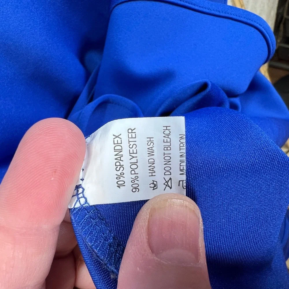 Royal Blue Ruffle Off Shoulder Asymmetrical Midi‎ Dress M Bodycon Mermaid Formal - Picture 7 of 9